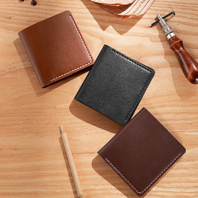 소가죽 DIY 키트 - 미니 남성 반지갑, 다크브라운, 1개