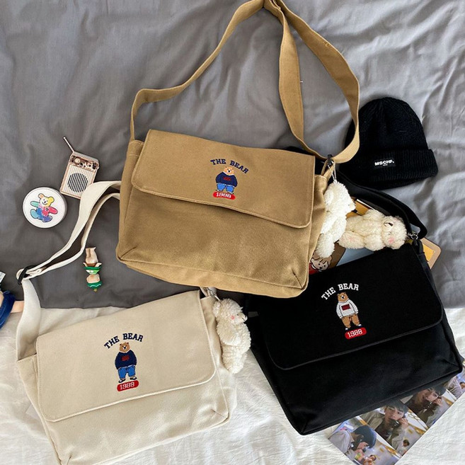 귀여운 곰돌이 학생 외출 크로스가방 메신저가방 학생 가벼운 크로스백 패드가방 노트북가방 학생가방 핸드폰가방