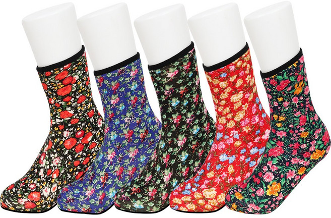 양말명가 여성용 요술버선 꽃패턴 중목 덧신 5켤레