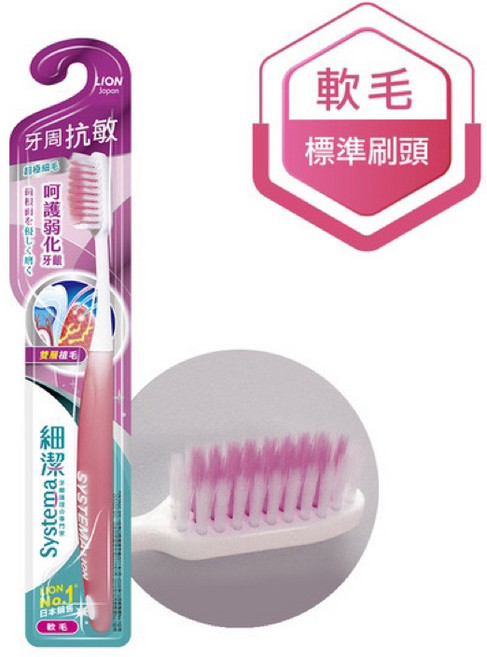 獅王 細潔牙刷 超柔護齦 中小頭, 牙周抗敏, 1個