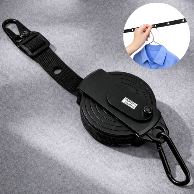 하임리프 간편고정 튼튼한 실내 차량 캠핑 다용도 휴대용 빨래줄, 블랙, 1개