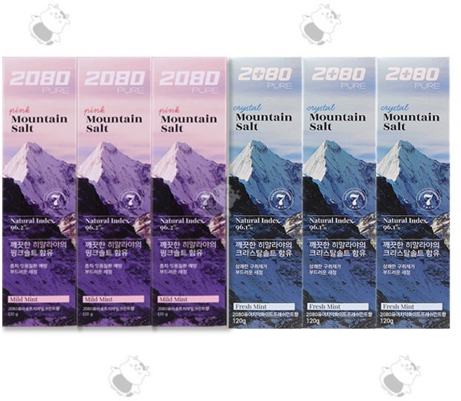 2080 치약 퓨어 마운틴솔트 핑크3개+크리스탈3개, 1세트, 720g