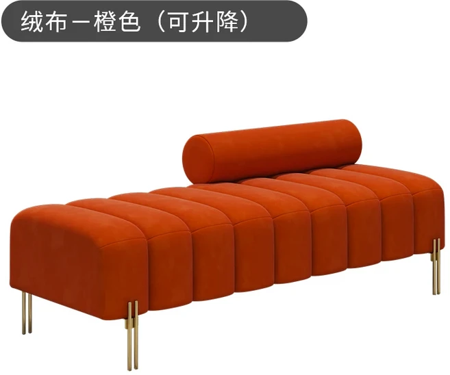 크림색 천으로 덮인 금속 다리의 롤드 백레스트가 있는 쉐즈 라운지 드레스룸 및 부티크 공간을 위한 현대, 19 Frosted orange 120