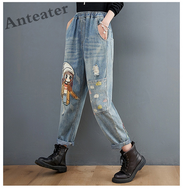 [Anteater]데님 배기 팬츠 루즈핏 캐주얼 밴딩 팬츠 여성 데일리룩 청바지 ru426LM2