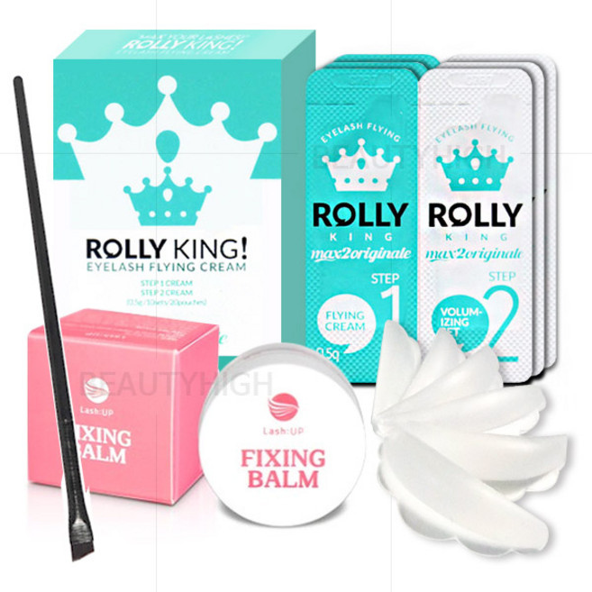 (펌브러쉬증정)롤리킹 펌제 10회분+픽싱밤5g+화이트 왕관롯드5쌍 속눈썹펌재료
