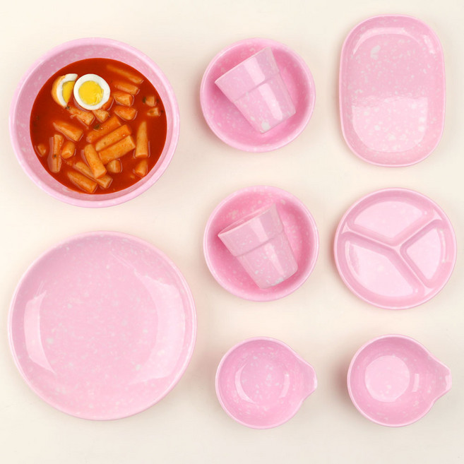 레트로 떡볶이 분식 그릇 포장마차 캠핑 접시 10종세트, 1세트, 핑크