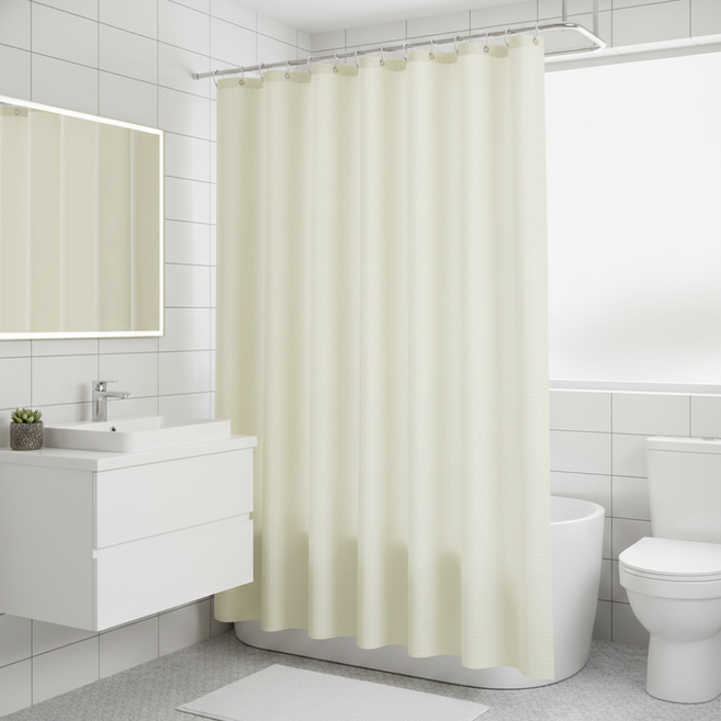 바이빈이 욕실 패브릭샤워커튼 방수, 1세트, 크림아이보리
