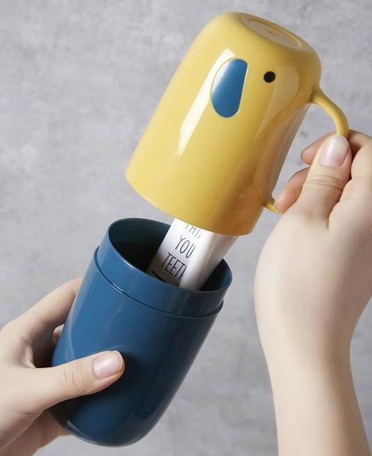 [오소사소] 코끼리 휴대용 양치통 2P 한세트, 1세트, 레드+스카이블루