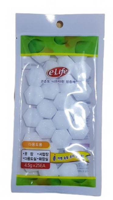 롯데 이라이프 고순도 나프탈렌 옷장용 화장실용 서랍장용 좀벌레 좀약 방충제 나프타린, 4.5g x 25개입, 1개, 4.5g