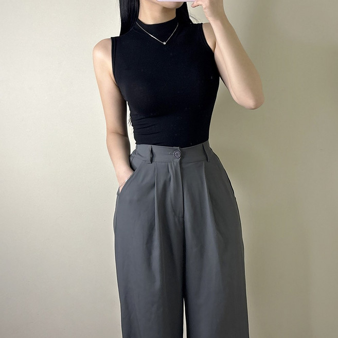 VANANA2 국내생산 여성 슬림핏 스판 레이온 반목 나시 4color