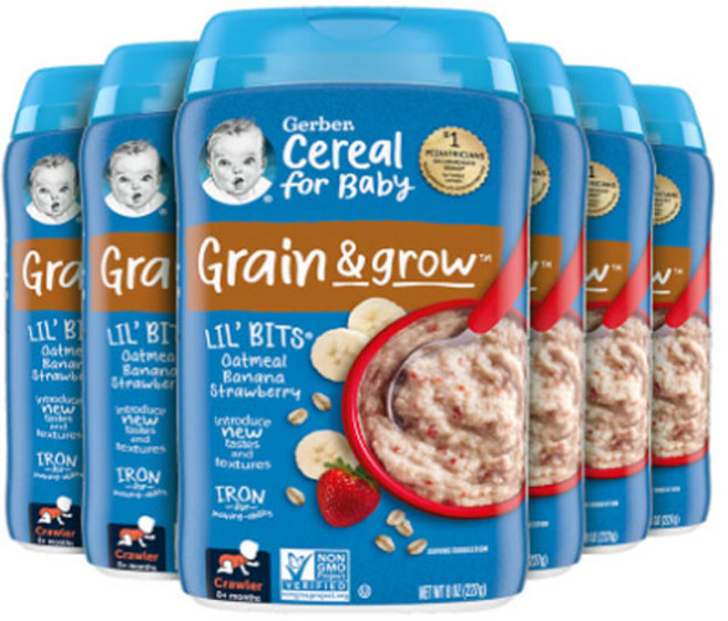 거버 릴 비츠 오트밀 바나나 스트로베리 베이비 시리얼, 6개, 바나나 딸기, 227g