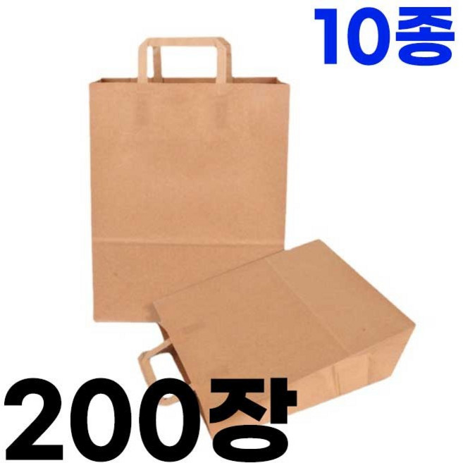 미패키지 크라프트 플랫 종이 쇼핑백 무지 종이가방 200매, 200장