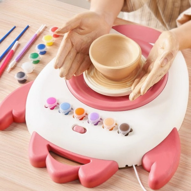 체험 DIY 미니어처 흙놀이 도자기만들기 도예키트 물레, 블루 세라믹 2개 도구 페인트, 1개