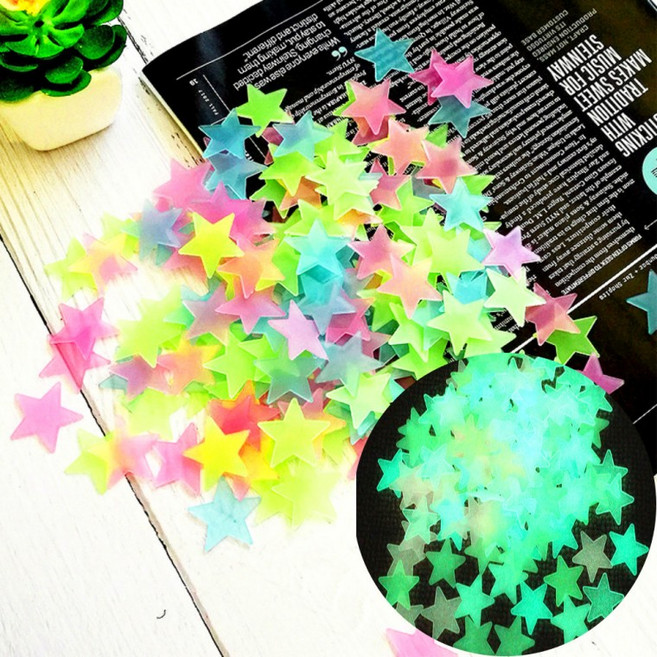 DIY데코 인테리어 미니 아크릴 야광 별빛 스티커 100P 벽 천장 데코 세트, 상세페이지 참조