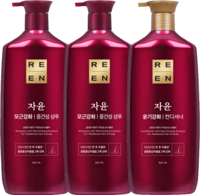 리엔 자윤 모근강화 중건성 샴푸 2개 + 윤기강화 컨디셔너 1개 950ml