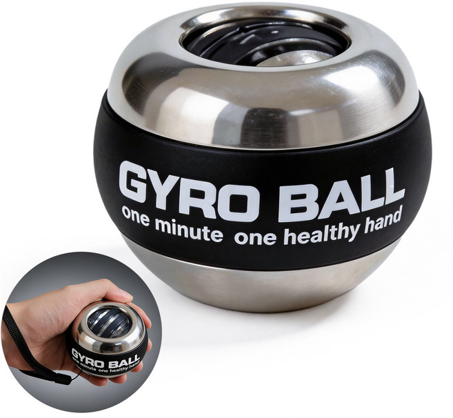 손목운동볼 자이로볼 메탈 바디 저소음 LED 없는 무전원 고급형 손목 근력 강화 홈트 운동기구, 1개, 블랙