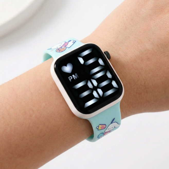 포차코 스퀘어 LED 시계 손목 디지털 어린이 학생 캐릭터 산리오 시간 민트