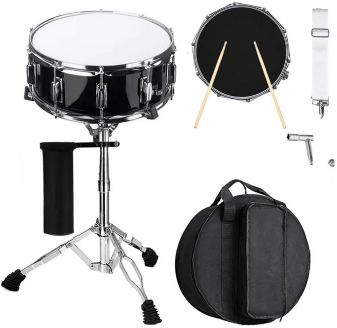 이스턴 스네어 드럼 14 x 5.5인치 스탠드 포함 풀세트 초보자 입문용 키트, 1개, 블랙 세트
