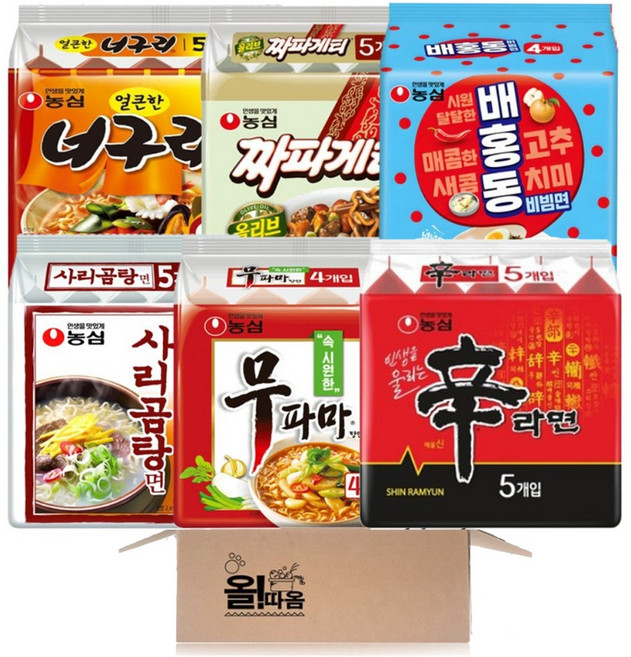 멀티라면 각 1봉씩 기획세트 9호 (신라면+너구리+짜파게티+배홍동비빔면+사리곰탕+무파마), 1세트
