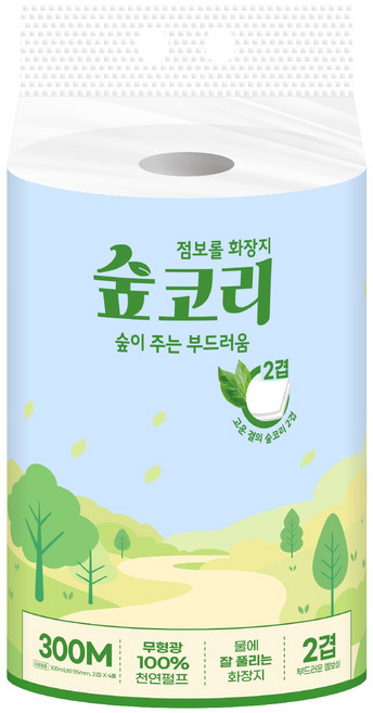 숲코리 점보롤 2겹 100% 천연펄프 점보롤 화장지 무형광 대용량, 1개, 4롤, 300m