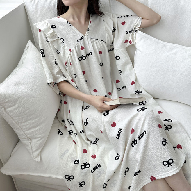 55-88까지~!! 사이즈굿 나염 반팔 잠옷 원피스 파자마 빅사이즈