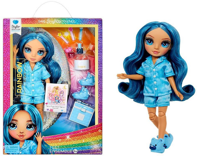 정품++ Rainbow High 레인보우하이 Jr PJ Party - 스카이러 블루 22.9cm(9인치) 포즈를 취할 수 있는 패션 인형 부드러운 우주복 슬리퍼 재미있는