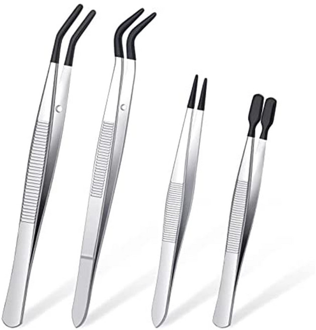 고무 팁이 있는 핀셋 세트 4개 핀셋 PVC 코팅 핀셋 고무 파인 포인트 핀셋 고무 플랫 팁 핀셋, 1개