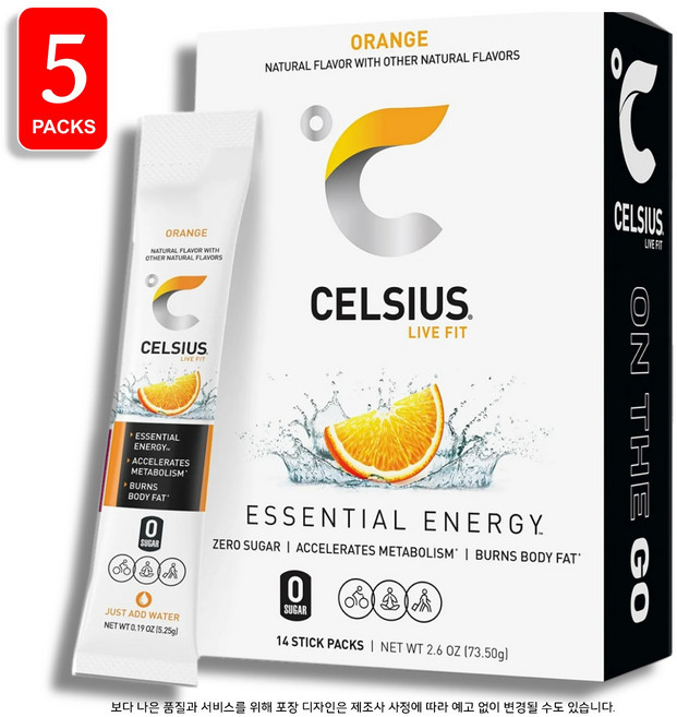 Celsius 셀시어스 온더고 에너지 파우더 무설탕 오렌지맛 14스틱