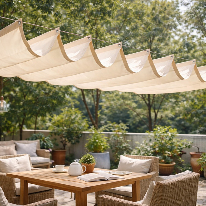 21세기트랜드 쉐이드온 웨이브 어닝 옥상 카페 농막 정원 상가 접이식 스카이 어닝, 방수 크림