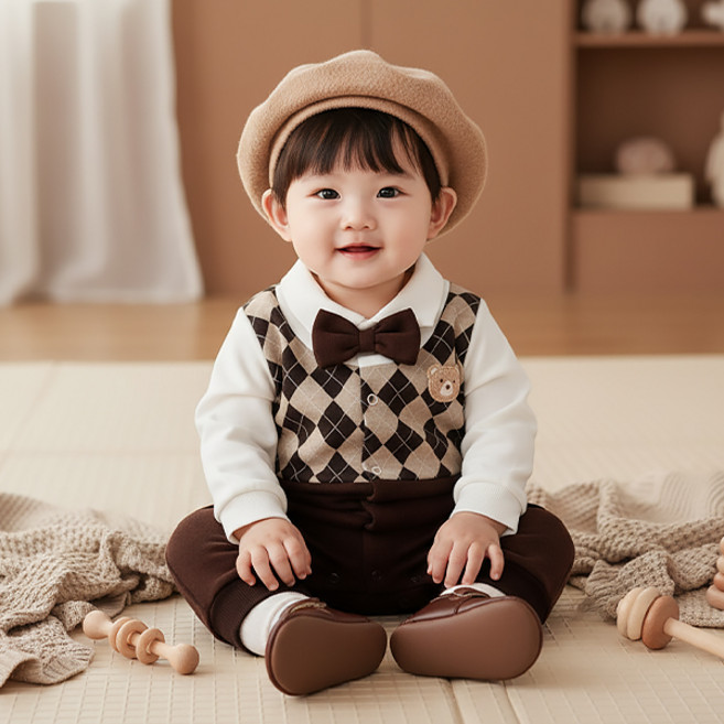 몽실이 꼬마신사 긴팔우주복 유아용 아기 외출복 돌선물 백일선물