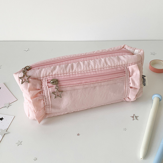 파스텔 포켓 필통 학생 패브릭 파우치, 1개, 핑크