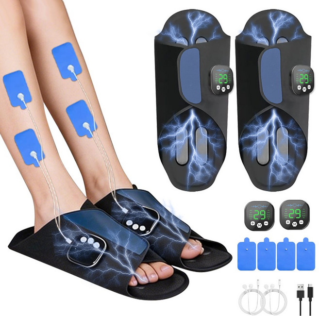 SAGONG 저주파 발마사지기 ems 무선 슬리퍼형 충전식 발바닥 마사지기, 블랙, SW-AM-02