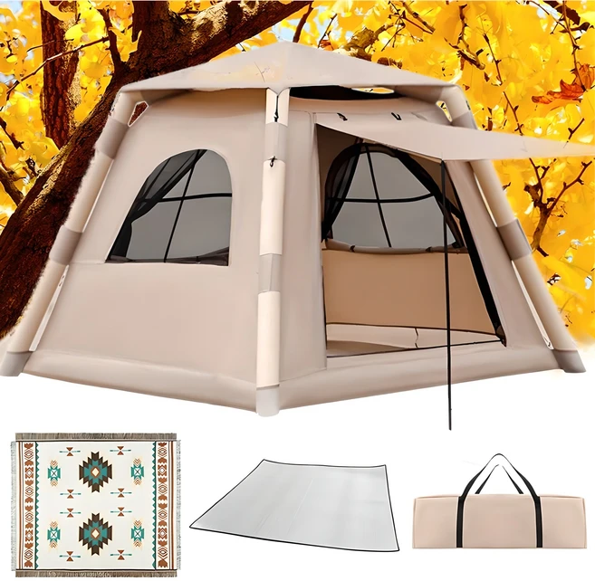 씽크라이프 5-6인용 4각형 원터치 에어텐트 4.8 공기주입식 감성 캠핑텐트 가족텐트, 2024년형 4각 에어텐트 탄색 - 쿠팡