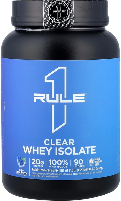 Rule One Proteins Clear Isolate™ 블루 라즈베리 689g(1.52lb) Proteins (룰 원 프로틴), Rule One Proteins, Clear Isola, 1개 - 쿠팡