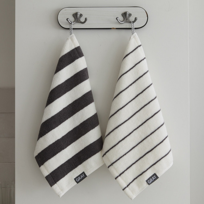 어린집수건 이름인쇄 그레이모달 고리수건 모달혼방 주방타올, 5개, 블럭스트라이프+이름인쇄