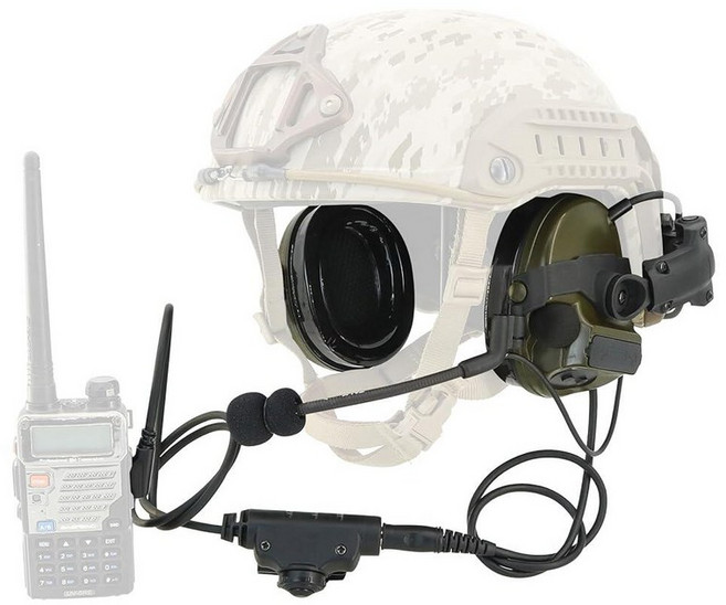 HEARFALCOM Tactical Headset COMAT III 전술 헬멧 ARC 레일 어댑터 비밀리터리 버전 소음 냉각 픽업 슈팅 헤드셋 V2 U94 PTT 포함 사냥 에, 아미 그린