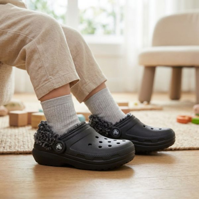 CROCS KIDS 아동 어린이 초등 스니커즈 일상화 운동화 크록스 클래식 플리스 라인드 유아 블랙 겨울 퍼