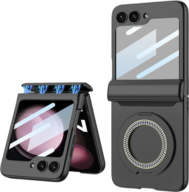 Elvo 갤럭시 z플립 6 핑거링 자석 힌지보호 360도 각도조절 거치대 휴대폰 케이스