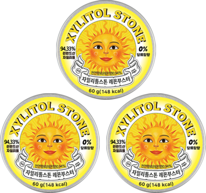 자일리톨 스톤 우리가족 치아 건강 레몬부스터 60g 묶음상품 당제로 캔디 사탕, 3개