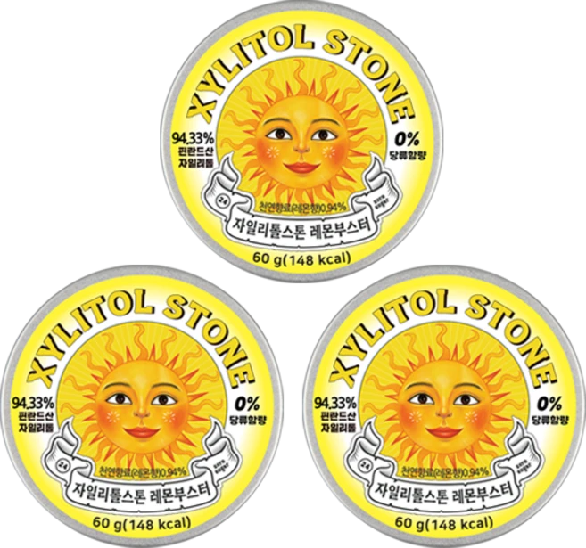 자일리톨 스톤 우리가족 치아 건강 레몬부스터 60g 묶음상품 당제로 캔디 사탕, 3개 - 쿠팡
