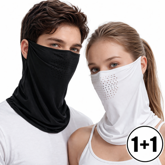 넥스트리프 자외선 차단 골프 스포츠 쿨링 마스크 1+1(블랙 화이트), 블랙+화이트, 1세트, 2개입