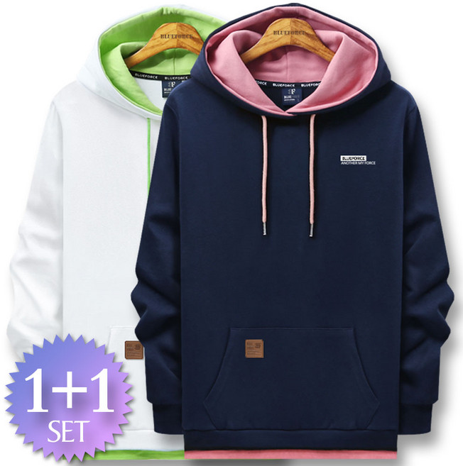 블루포스 로에온 후드티 1+1세트 남자 긴팔 티셔츠 남성 빅사이즈 운동복 겨울 단체티 커플티 츄리닝