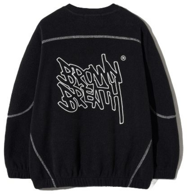 매장상품 BROWNBREATH KIDS 브라운브레스키즈 후드티 KIDS FLEECE CHAIN STITCH TAG CREWNECK - BLACK 390733