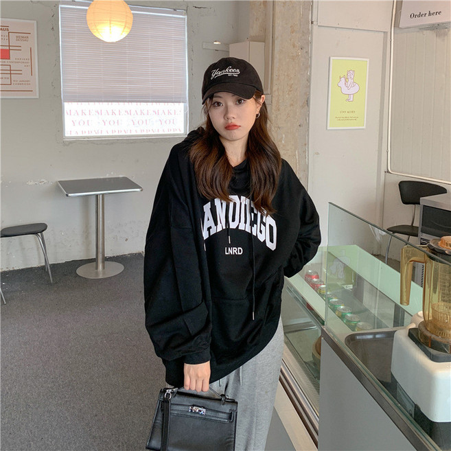 Oversize連帽長袖衛衣女慵懶風春秋款韓版舒適減齡上衣薄