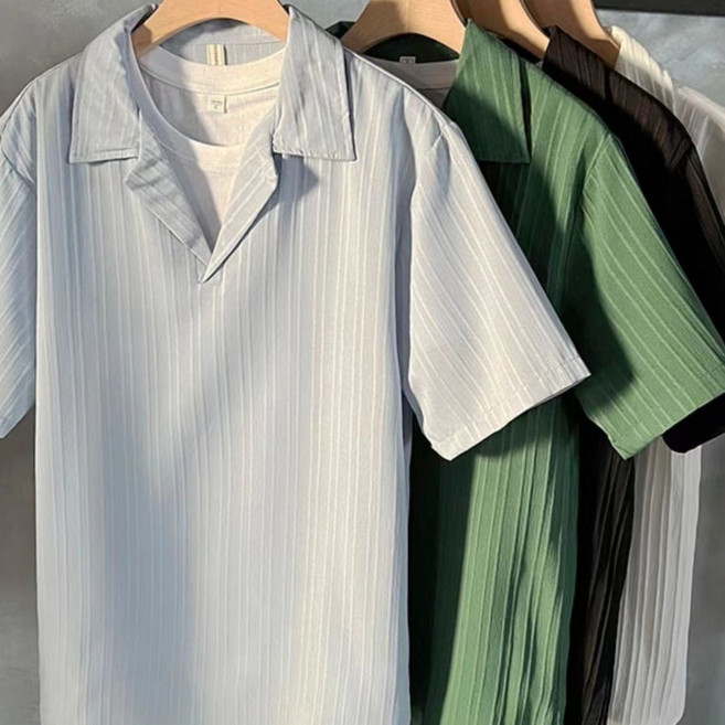 메인워크 중년 남성 빅사이즈 반팔 셔츠 여름 아빠룩 패션 오버핏 기질 비즈니스 쿨링 트레이닝 카라넥 아우터 남방 상의