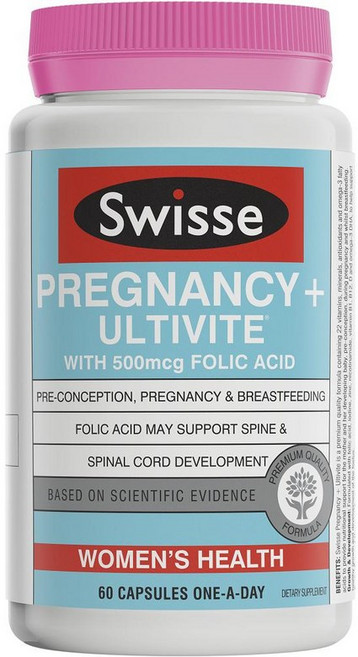 뉴질랜드 스위스 SWISSE PREGNANCY+ ULTIVITE 프레그넌시+ 얼티바이트 캡슐 우먼 헬스, 1개, 60정
