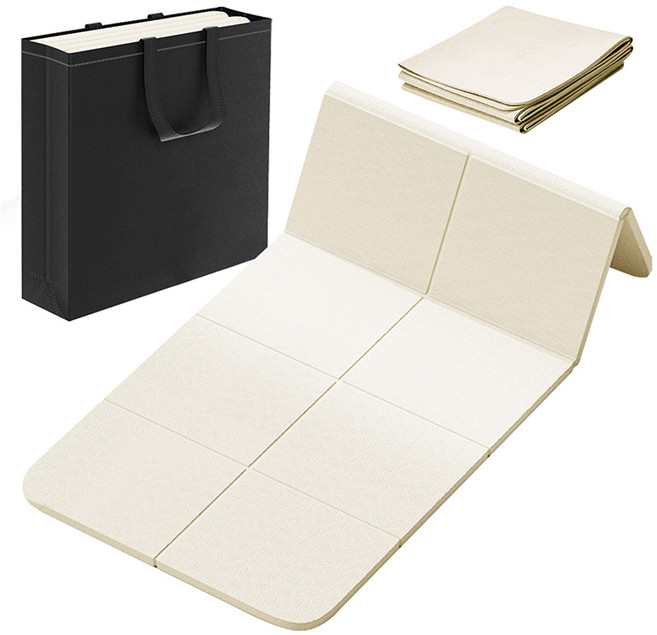 FONOW 요가매트 접이식 수납 고급 소재 소음방지+파우치, 아이보리, 1개