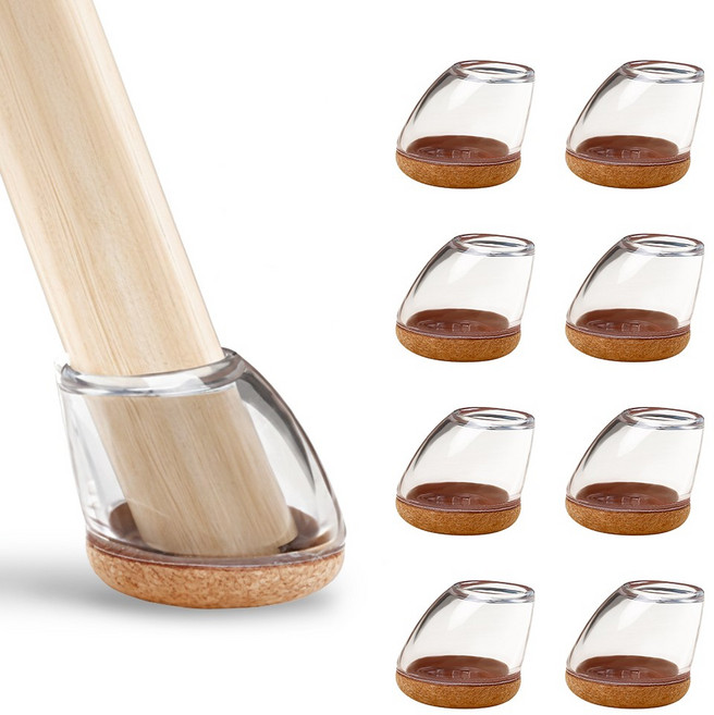 식탁 의자 발커버 층간 소음방지 원형 다리 의자캡, 8개, 투명