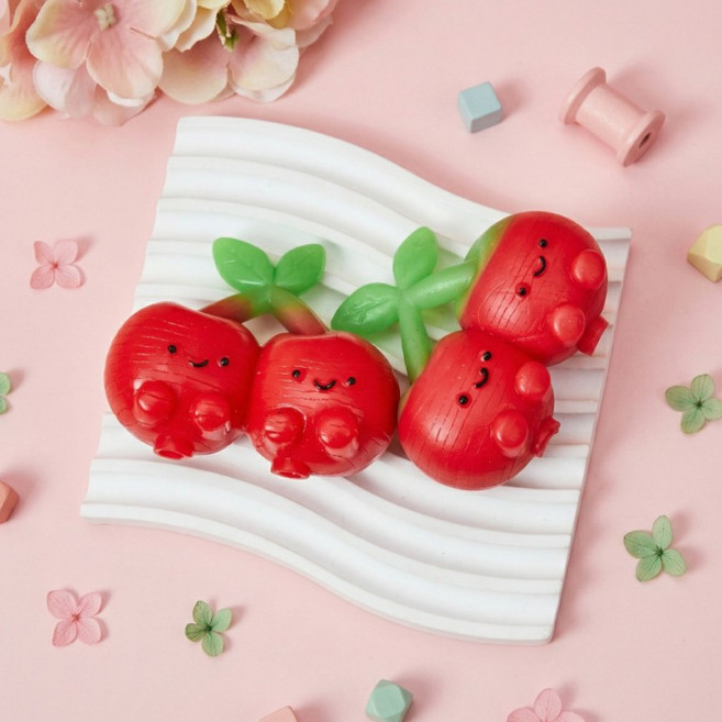 옆집샵 상큼한 체리 과일 모양 말랑이 촉감놀이 스트레스볼 스퀴시 장난감, 1개, 체리 말랑이