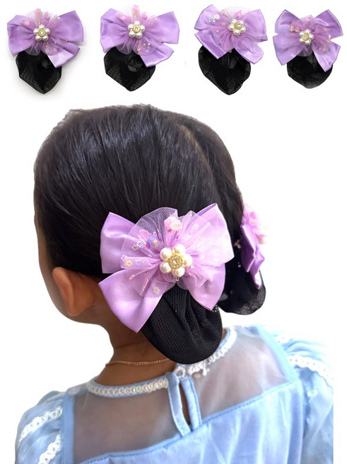 애셋맘 어린이 공주 발표회 진주 리본 머리핀 머리 헤어망 세트(4p)